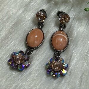 Vintage SNK aurora borealis gunmetal tone Dangle Earrings